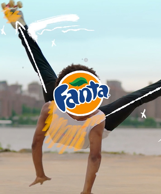 Fanta logo with man dancing